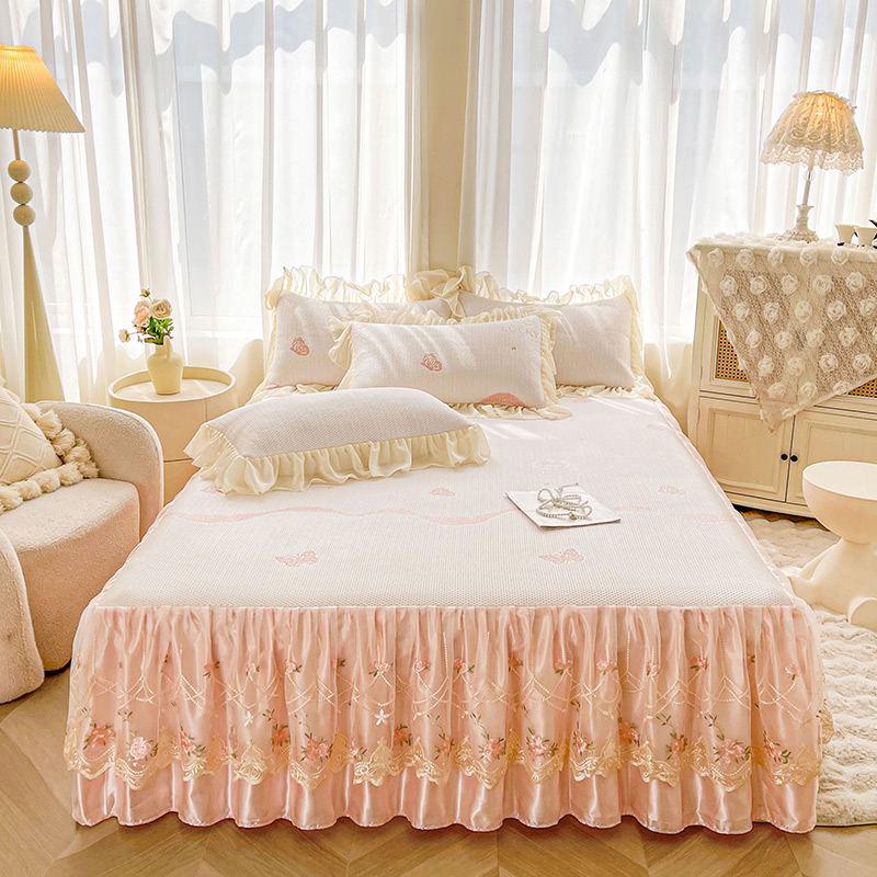 2026新款海洋丝凉感豆豆床裙凉席三件套系列-恬静