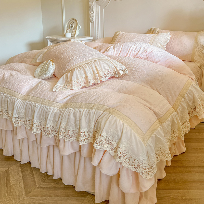 2025新款法式雕花牛奶绒四件套床裙款-拾光里系列 拾光里-粉