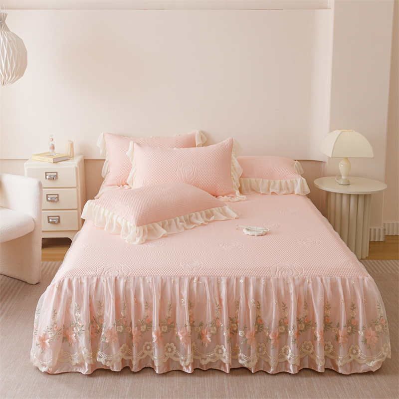 2026新款A类海洋丝凉感豆豆凉席床裙三件套-花香系列