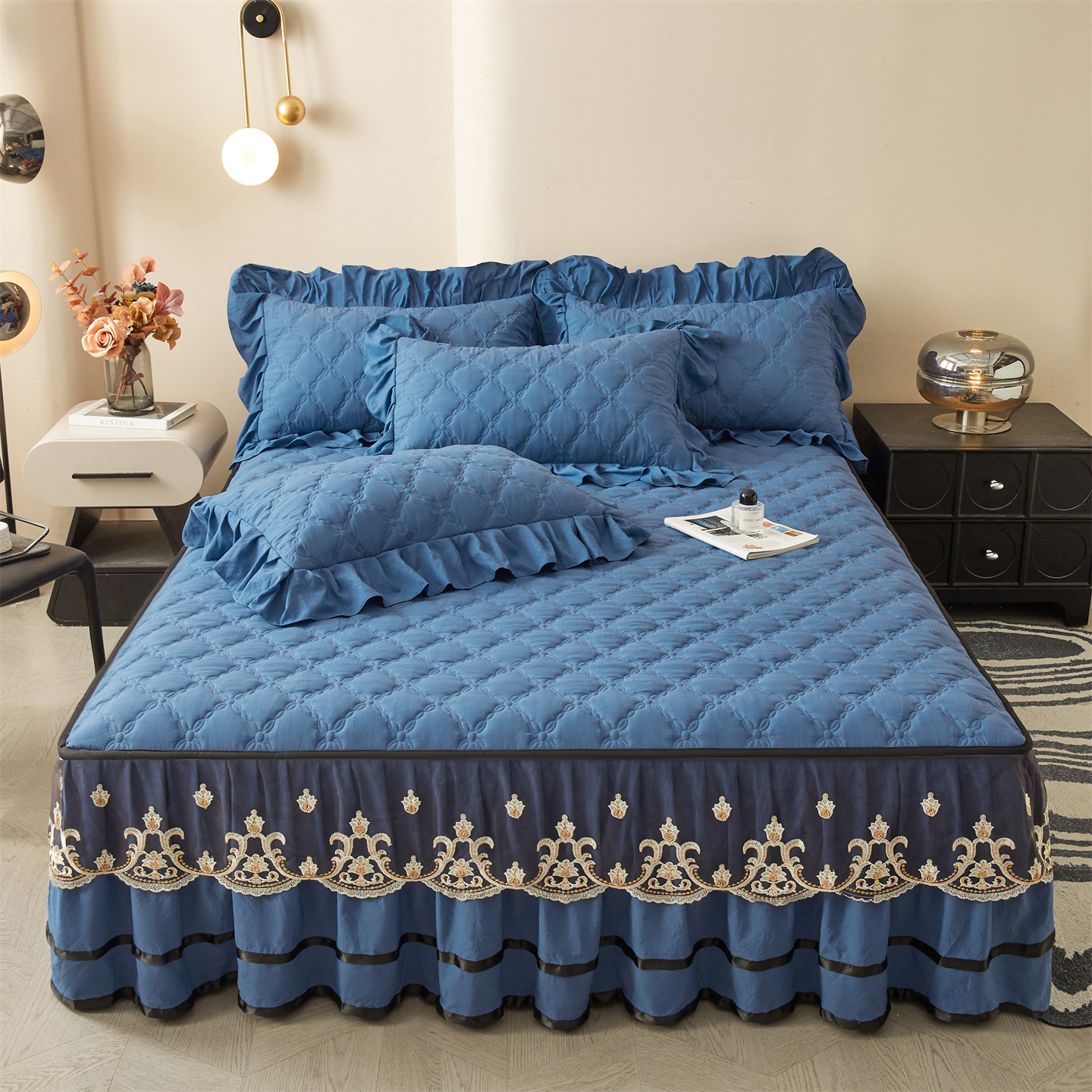 2025新款A类水洗棉床裙-巴伦系列 巴伦-宝蓝