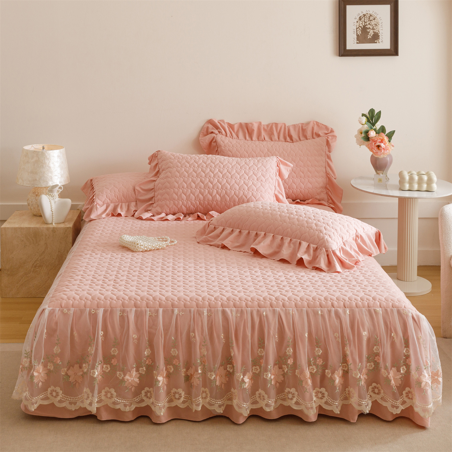 2026新款A类水洗棉床裙三件套-花恋系列