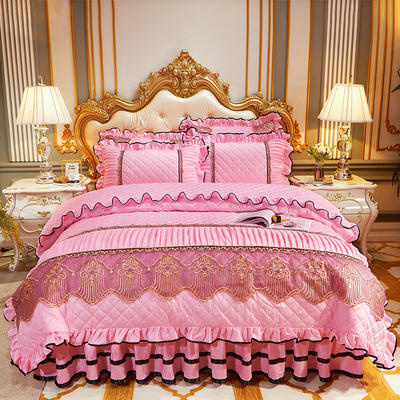 2022新款艾丽莎水晶绒系列床裙四件套 1.8m床裙款四件套 粉色