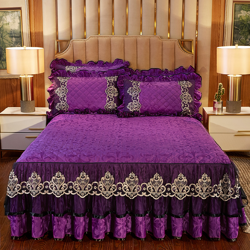 2022新款皇家风范床裙天鹅绒 150cmx200cm单床裙 皇家风范-紫色