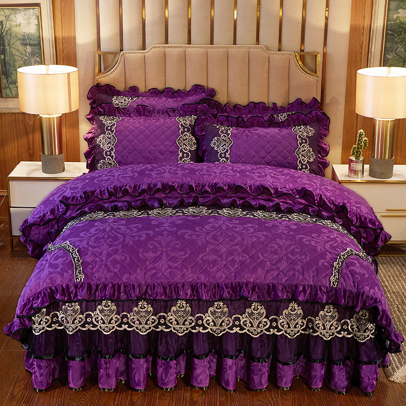2022新款皇家风范床裙四件套天鹅绒 1.8m床裙款四件套 皇家风范-紫色