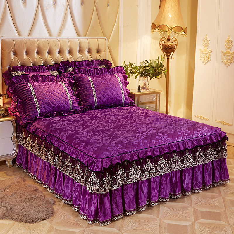 2022新款欧式风情床裙天鹅绒 150cmx200cm单床裙 欧式风情-紫色