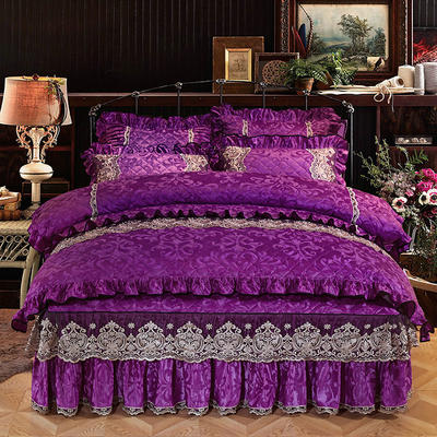 2022新款天鹅绒罗马假日床裙四件套 1.8m床裙款四件套 紫色