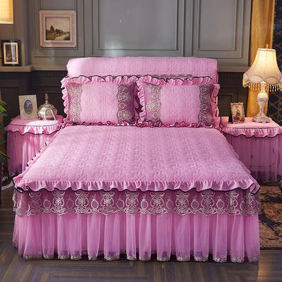 2022新款巴黎之夜夹棉床裙 150cmx200cm单床裙 巴黎之夜-粉色