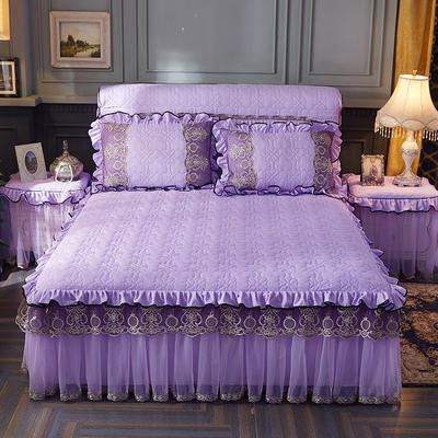 2022新款巴黎之夜夹棉床裙 150cmx200cm单床裙 巴黎之夜-紫色