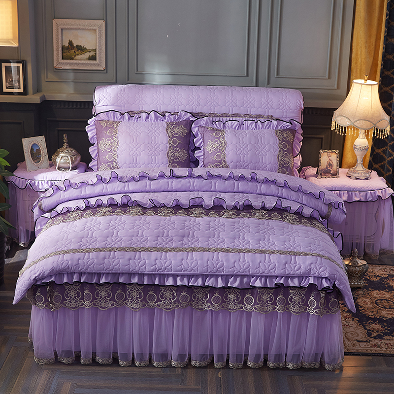 2022新款巴黎之夜夹棉四件套 1.8m床裙款四件套 巴黎之夜-紫色