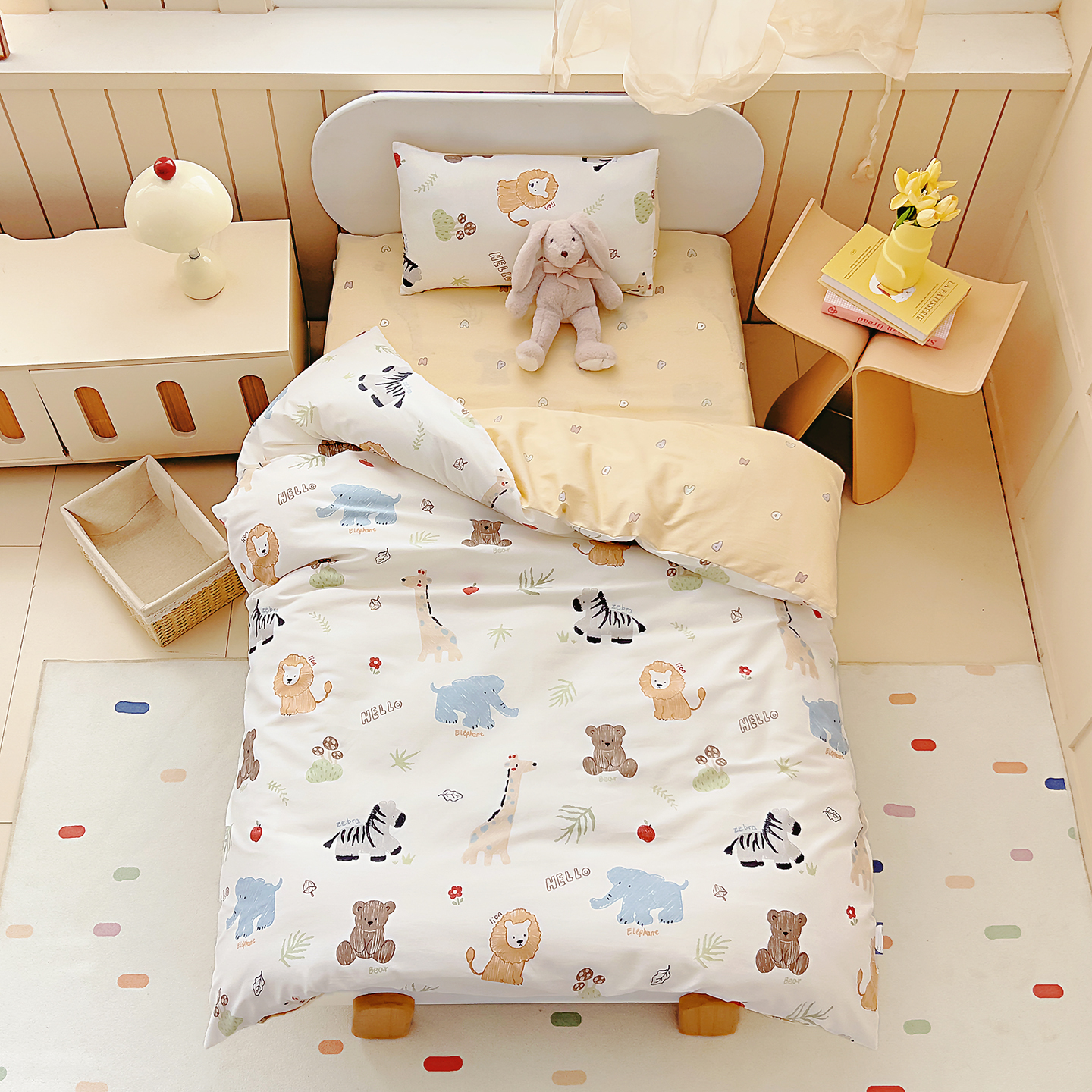 2026新款AB版全棉印花幼儿园三件套儿童午睡被宝宝入园含芯多件套 小小动物园
