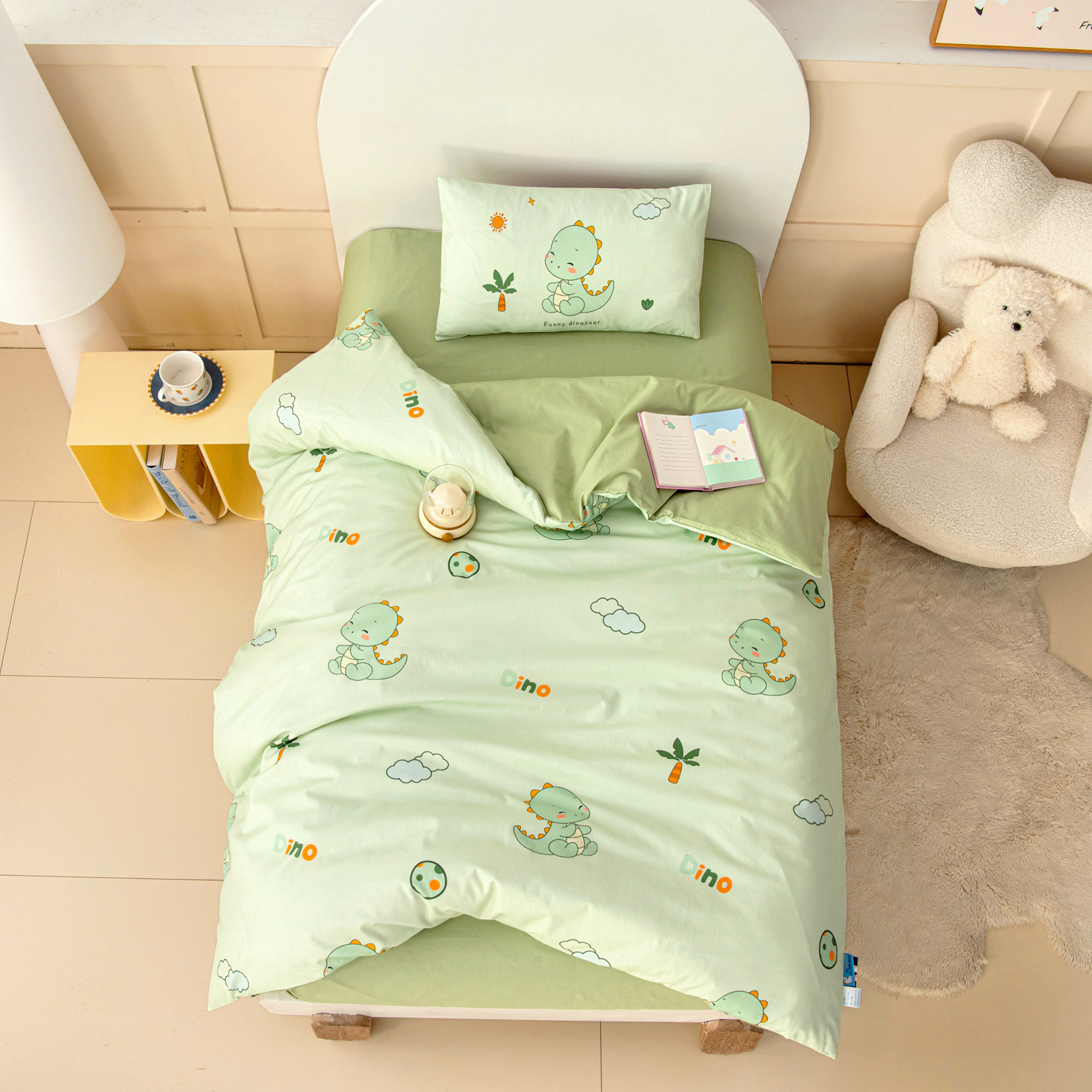 2026新款40S全棉数码印花-圆网系列幼儿园儿童套件 恐龙宝贝