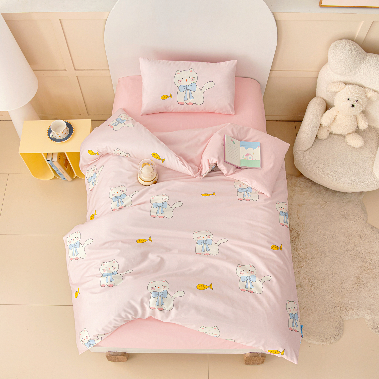 2026新款40S全棉数码印花-圆网系列幼儿园儿童套件 小鱼猫