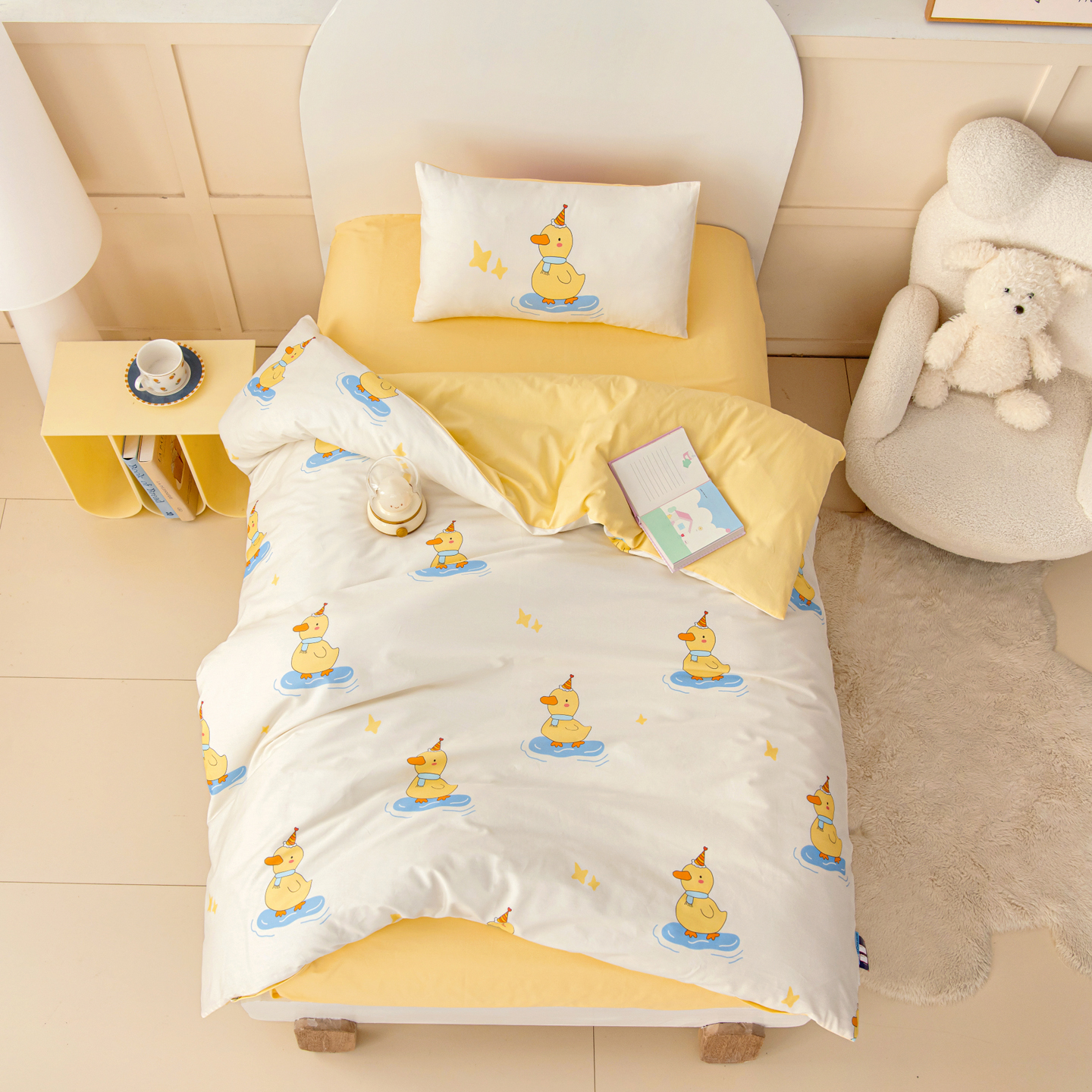 2026新款40S全棉数码印花-圆网系列幼儿园儿童套件 生日小鸭