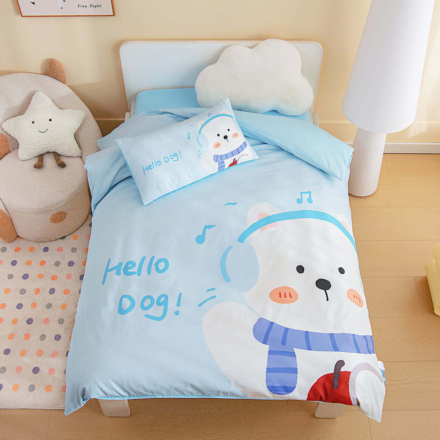 2026新款A类40S全棉数码印花-萌萌季系列幼儿园儿童套件 萌萌音乐狗