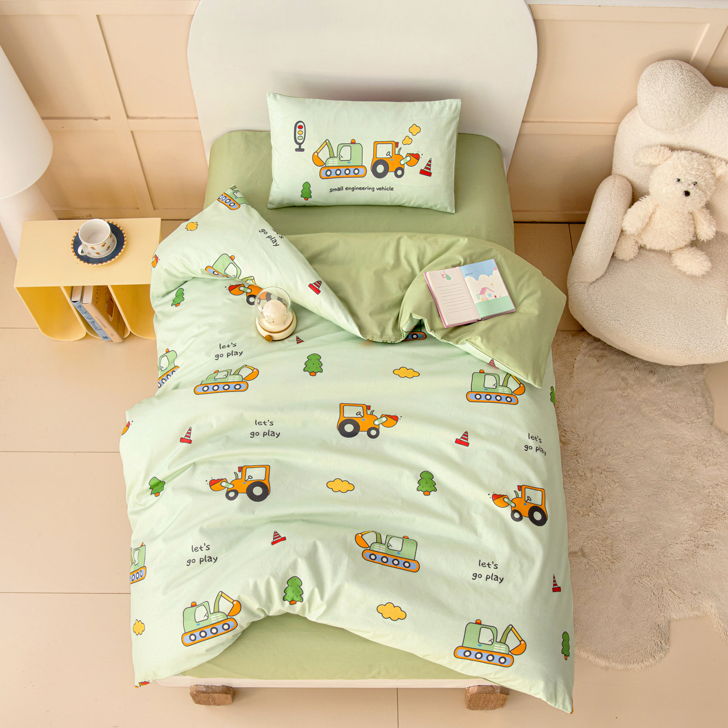 2026新款40S全棉数码印花-圆网系列幼儿园儿童套件 森林工程队