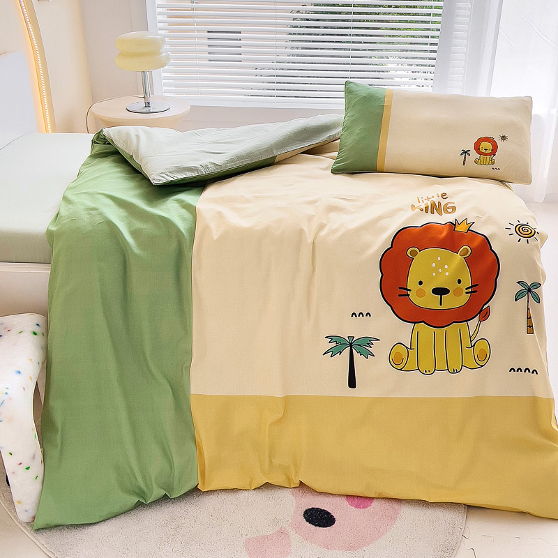 2024新款A类全棉数码印花幼儿园儿童套件-可爱风系列 被套+垫套+枕套 趣味小狮子