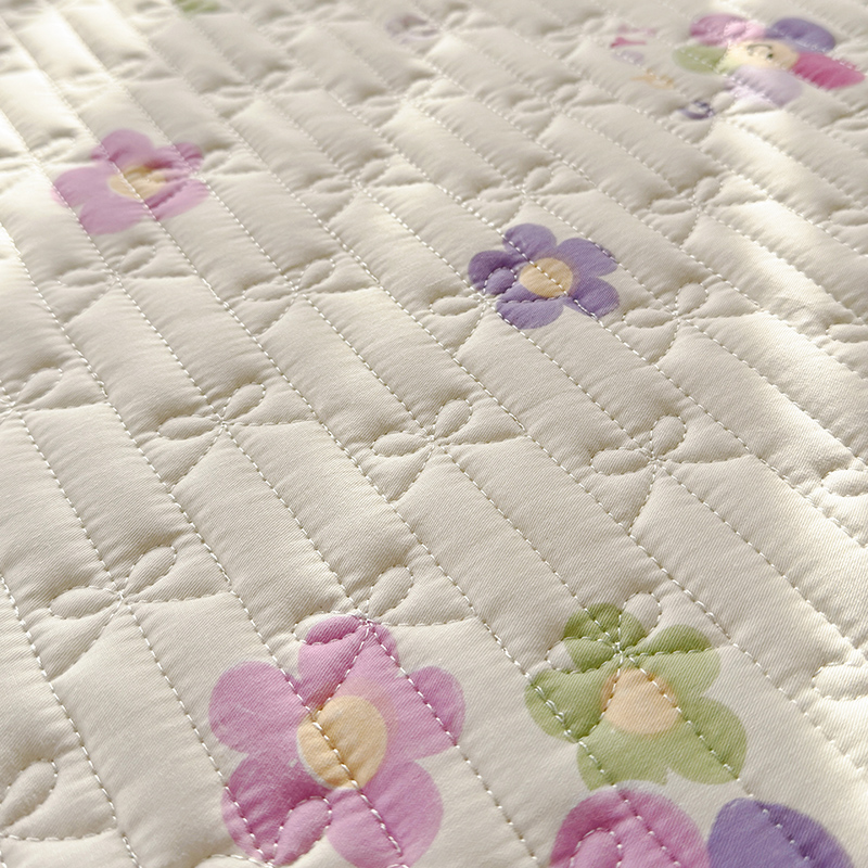2024新款绑带款包边工艺立体绗缝印花全棉软床垫床盖可配被套 90*200cm 紫葡萄花