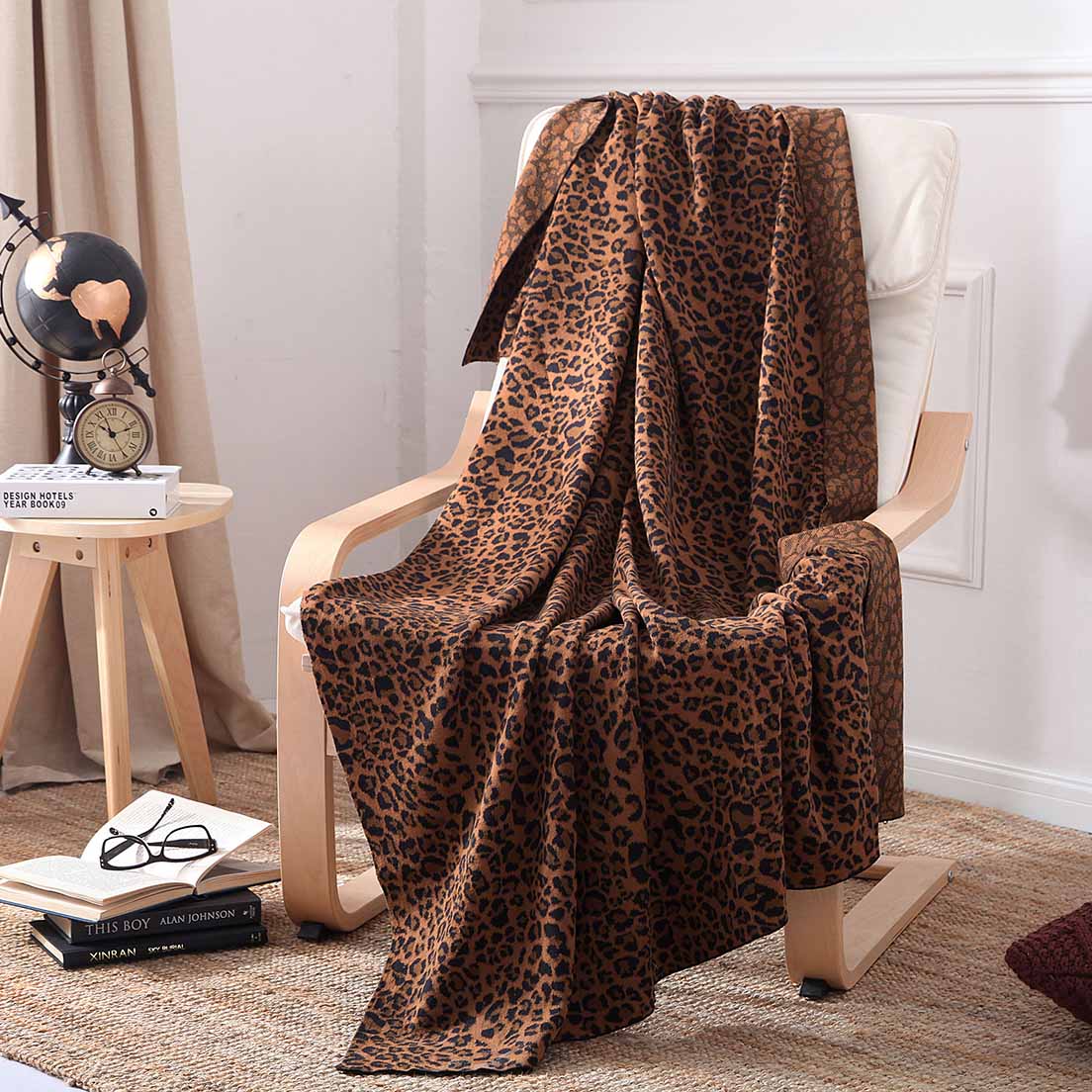 针织盖毯.沙发毯.休闲午睡毯.床尾巾-豹纹毯 120x180cm 1