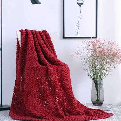 针织盖毯.沙发毯.休闲午睡毯.床尾巾-红色手工针织毯 130x160cm 红色