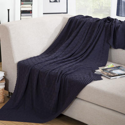 针织盖毯.沙发毯.休闲午睡毯.床尾巾-菱格毯子 120*180 蓝色菱格