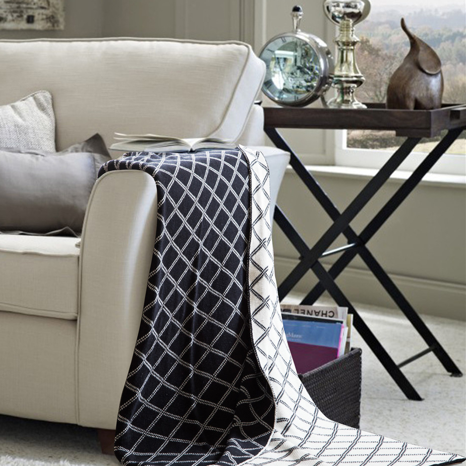 针织盖毯.沙发毯.休闲午睡毯.床尾巾-几何毯 150*200cm 黑白菱形