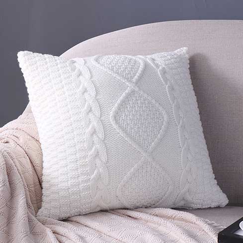 针织手工编织异形打结靠枕-菱形三色靠枕24元（腈纶） 45x45cm 白色