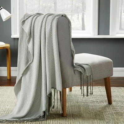 针织盖毯.沙发毯.休闲午睡毯.床尾巾-新款波浪流苏系列毯子 120*180cm 水绿色