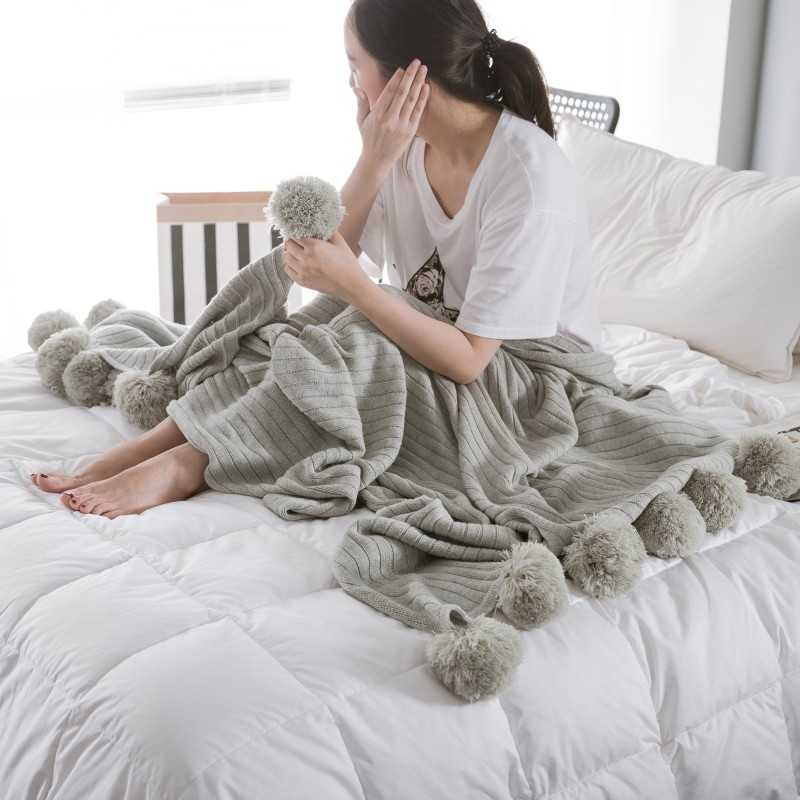 全棉针织四季毯 午睡毯 沙发毯 （大球毯) 150*200cm 灰色