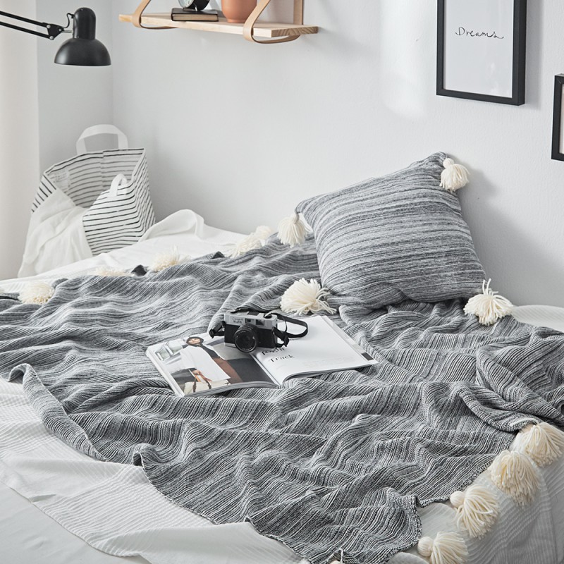 新款-全棉针织盖毯 沙发毯 搭巾 伊莱恩（毯子） 130x180cm 灰色
