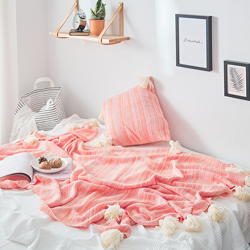 新款-全棉针织盖毯 沙发毯 搭巾 伊莱恩（毯子） 130x180cm 橘色
