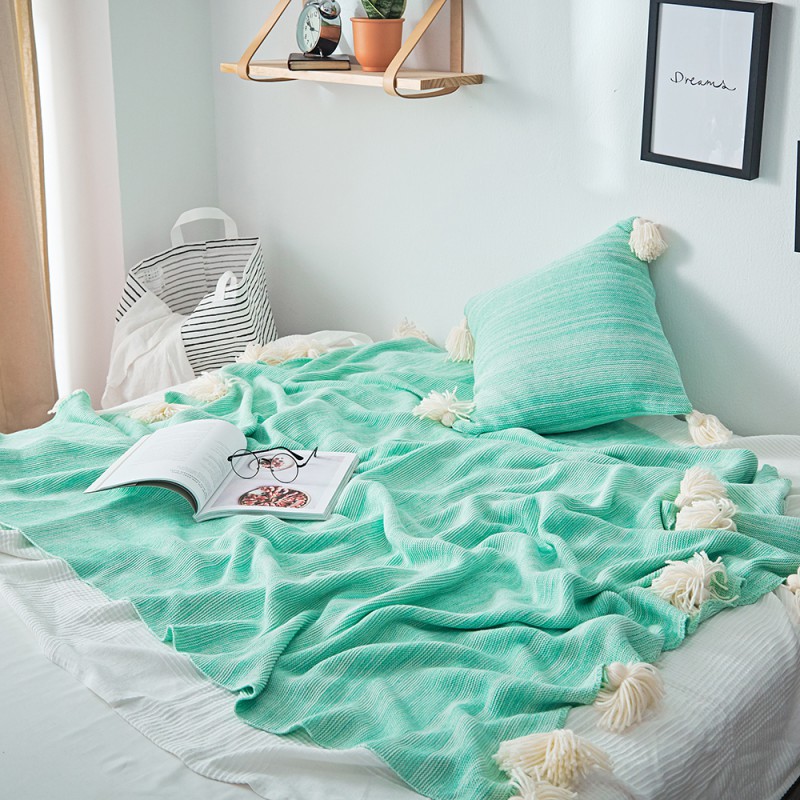 新款-全棉针织盖毯 沙发毯 搭巾 伊莱恩（毯子） 130x180cm 绿色