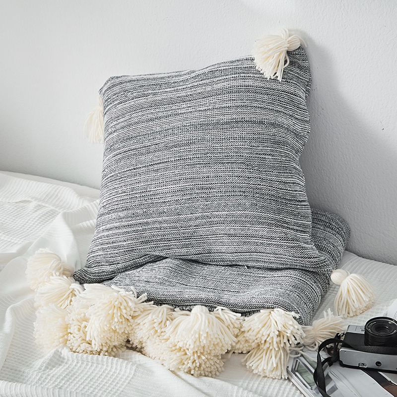 全棉针织抱枕 休闲沙发抱枕 午睡抱枕伊莱恩（抱枕套）靠枕、靠垫、方枕、方垫、午睡靠枕 45x45cm 灰色