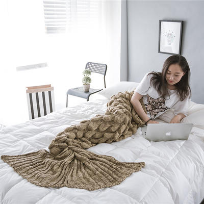 鱼鳞美人鱼针织盖毯 195cmx90cm 咖色
