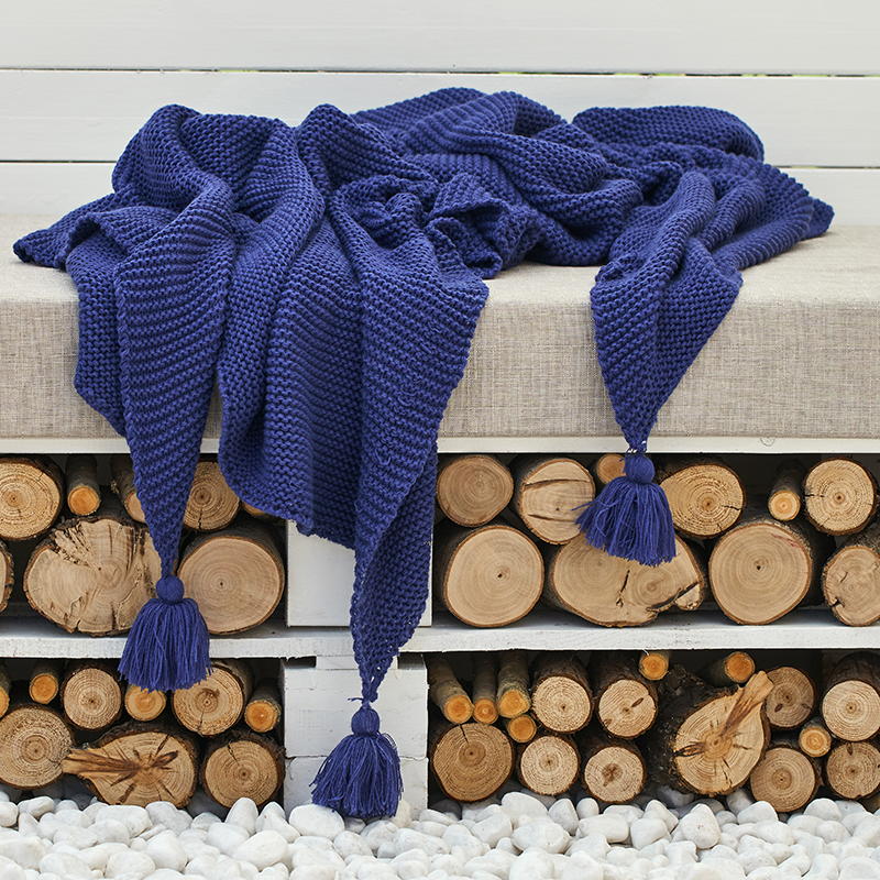 新款软装休闲午睡针织线毯--贝卡姆 130*160cm 贝卡姆 宝蓝