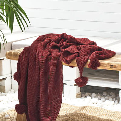 新款软装针织毯休闲午睡线毯--玛丽 130*160cm 酒红