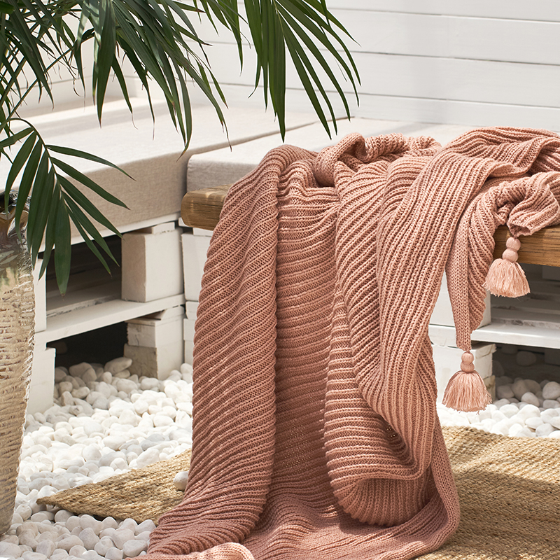 新款软装午睡休闲针织盖毯线毯--约洛斯 130*160cm 粉色