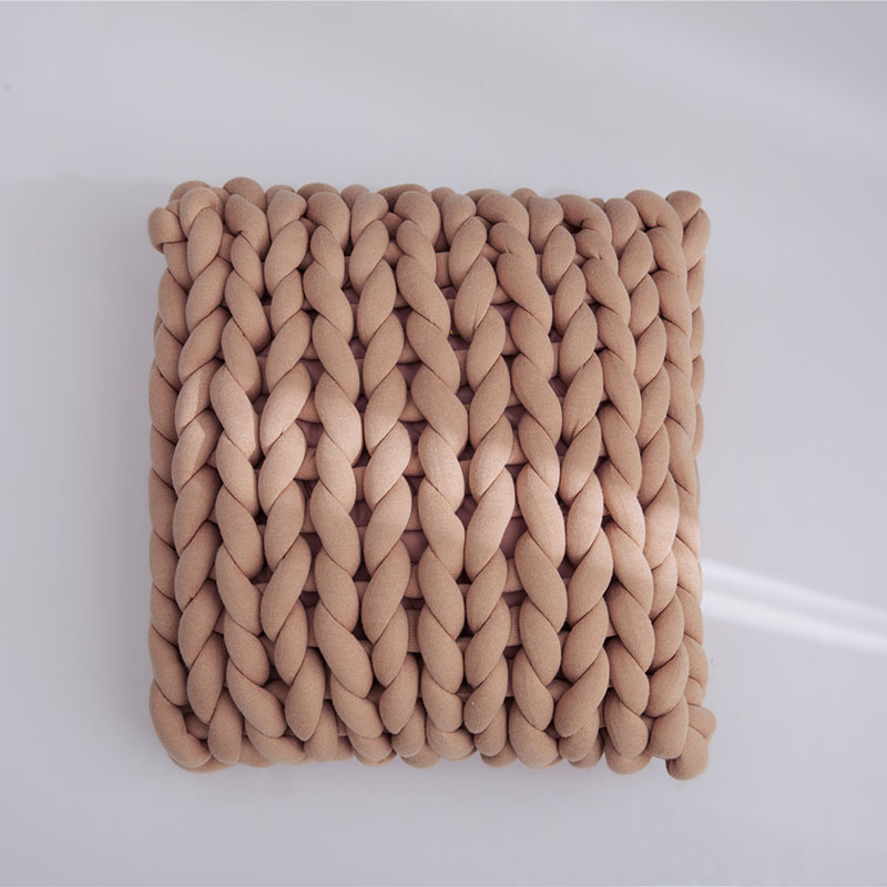 新款图瑞卡全棉手工方枕（（含芯不可拆）） 45x45cm 粉驼