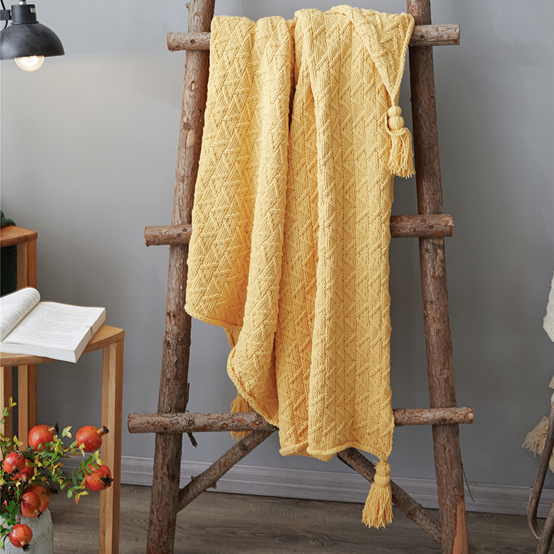 新款艾斯针织线毯 130cmx160cm 鹅黄