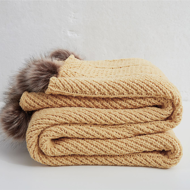 新款米菲尔针织超柔线毯 针织毯 毯子 盖毯 软装搭毯 130*160cm 鹅黄