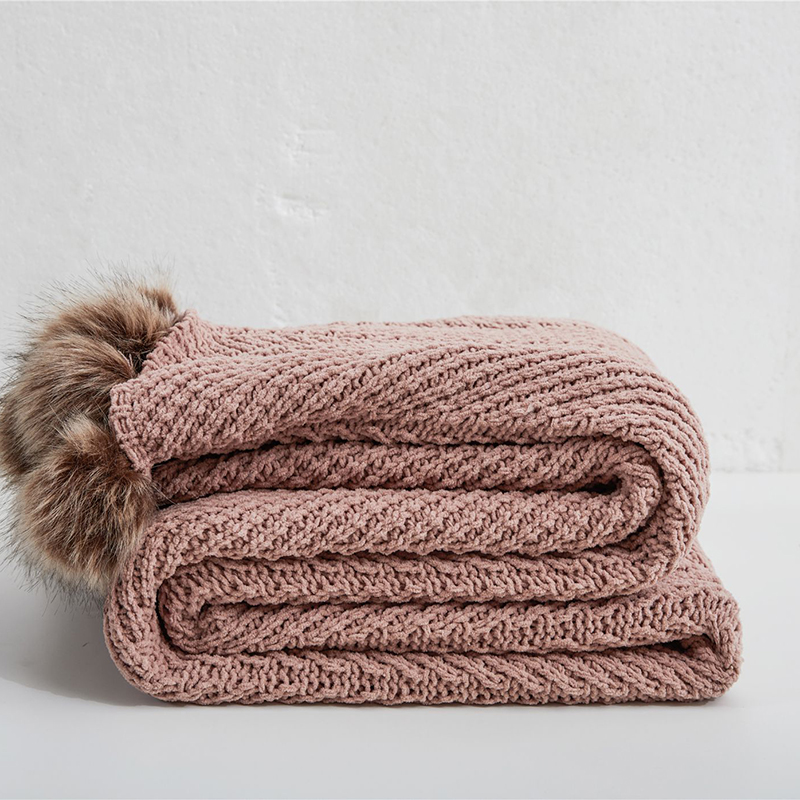 新款米菲尔针织超柔线毯 针织毯 毯子 盖毯 软装搭毯 130*160cm 粉色
