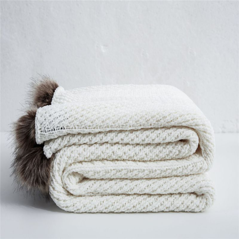 新款米菲尔针织超柔线毯 针织毯 毯子 盖毯 软装搭毯 130*160cm 象牙白