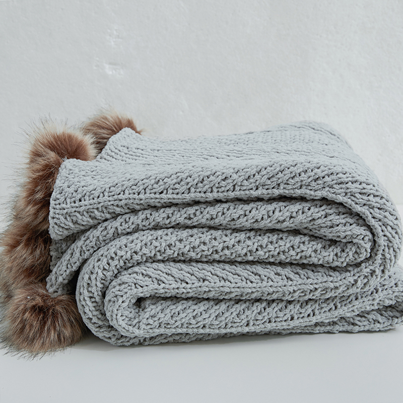 新款米菲尔针织超柔线毯 针织毯 毯子 盖毯 软装搭毯 130*160cm 浅灰色
