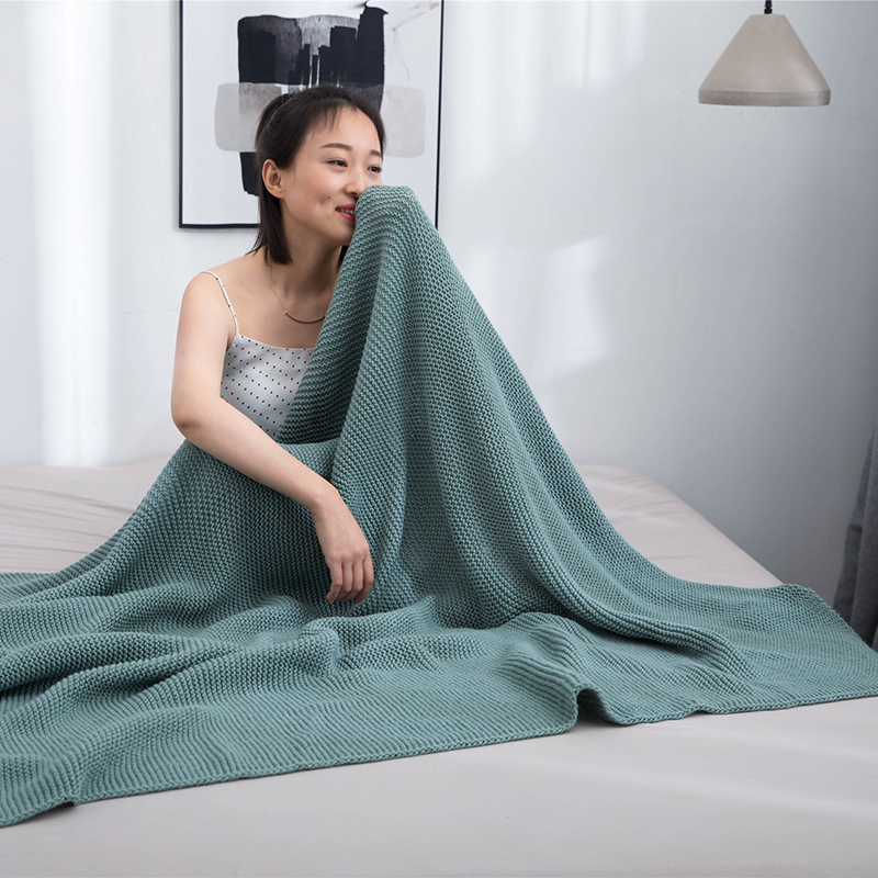 新款映曼毯子 针织毯 毯子 盖毯 软装搭毯 130*170cm 湖青