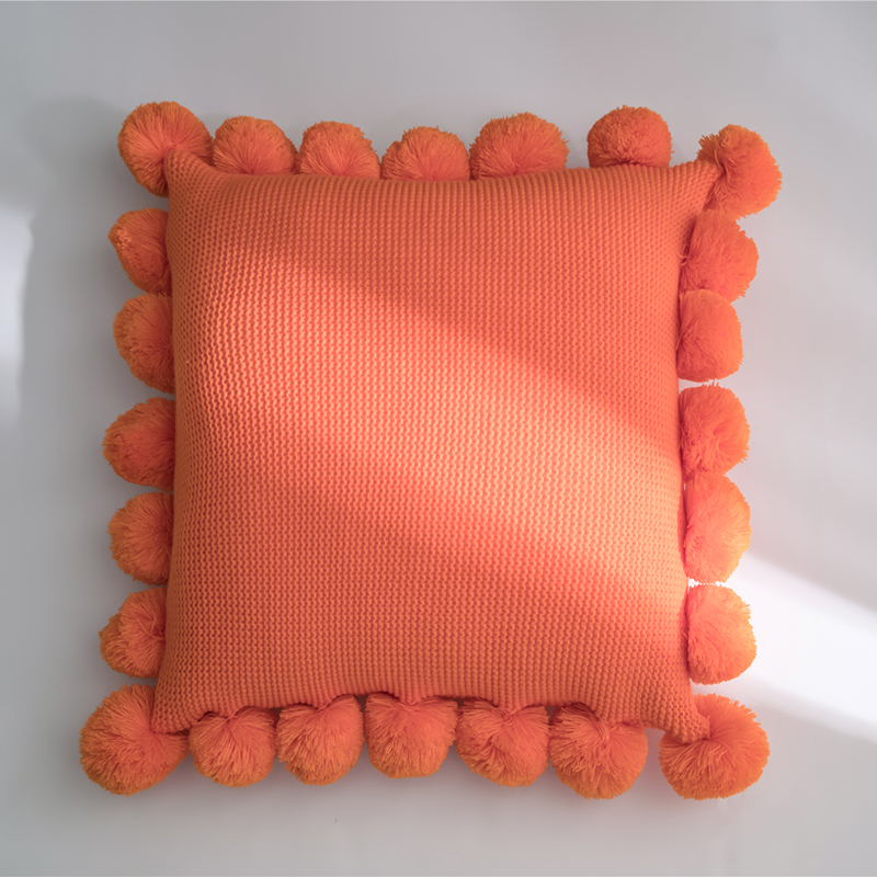 新款纯色球球花式抱枕靠枕-艾丽 45cmx45cm 橘色