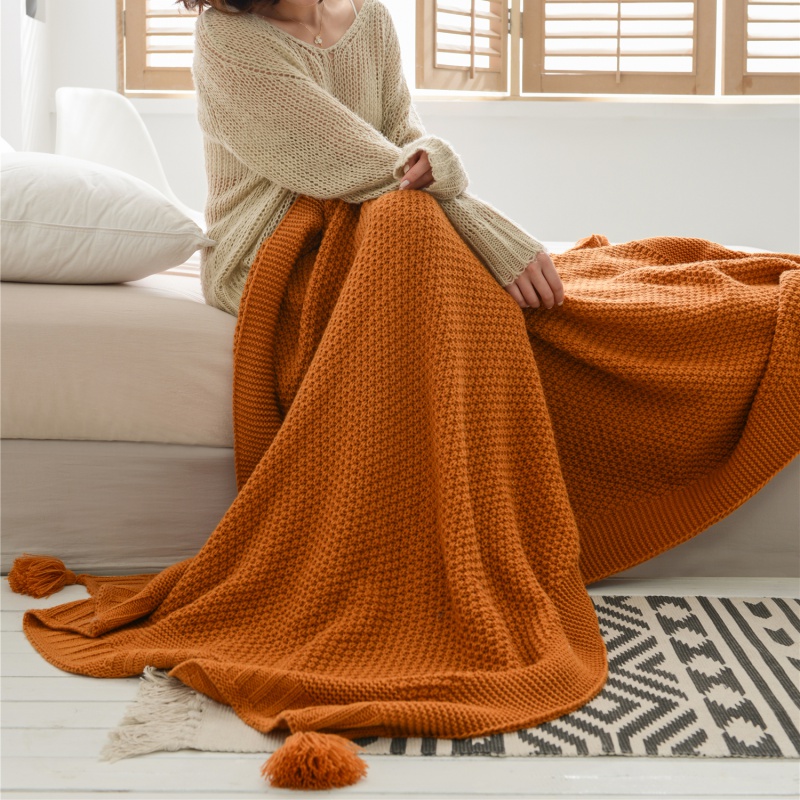 新款布莱克针织毯 针织毯 毯子 盖毯 软装搭毯 130*160cm 橙色