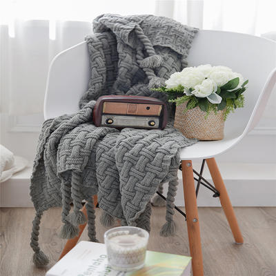 新款艾米莉正反流苏毯 针织毯 毯子 盖毯 软装搭毯 130*160cm 灰色