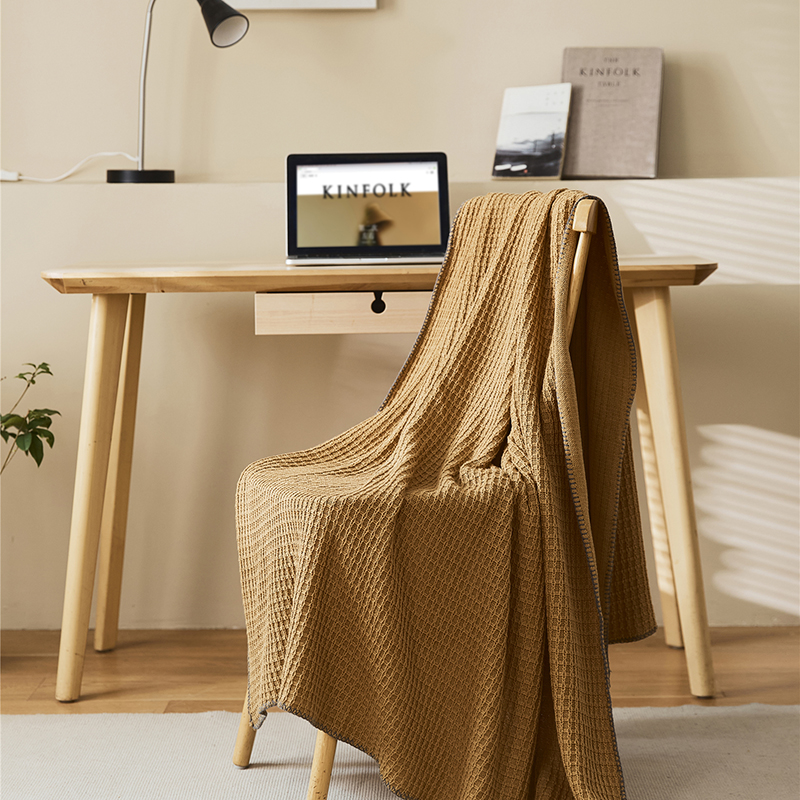 新款戴维雅针织毯 针织毯 毯子 盖毯 软装搭毯（单层） 130*160cm 砂砾黄