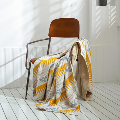 新款纳维亚全棉针织多用毯休闲毯旅行毯午睡毯沙发毯床尾巾 130*160cm 纳维亚黄色