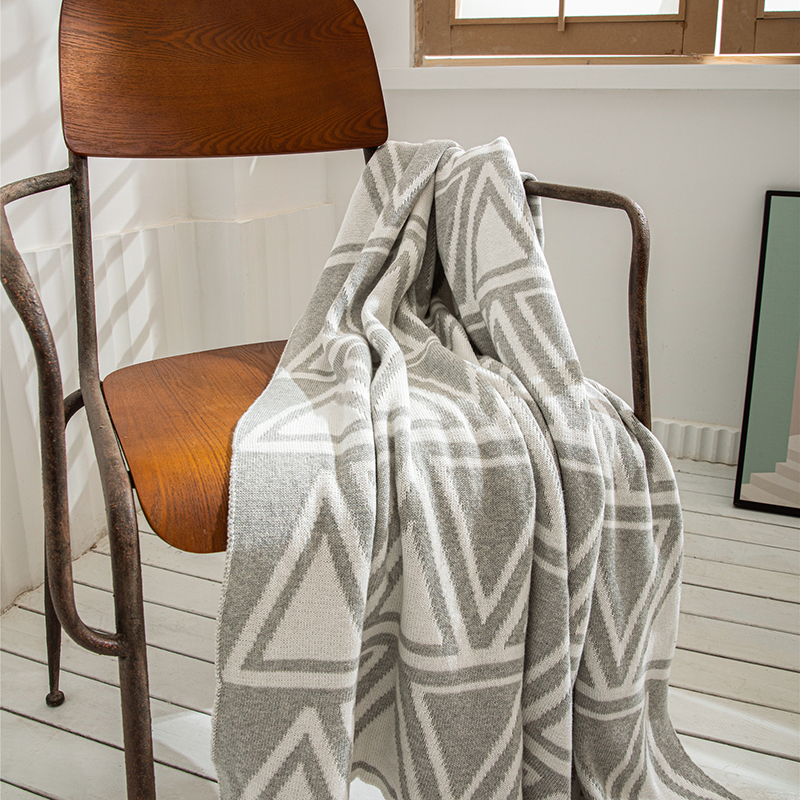 新款拉维克全棉针织提花午睡毯/沙发毯 130*160cm 灰色