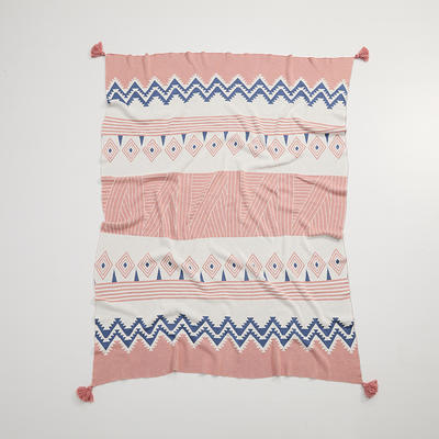 新款全棉休闲毯旅行毯午睡毯沙发毯床尾巾流苏针织毯系列 130*170cm 赤朽叶-贝思红